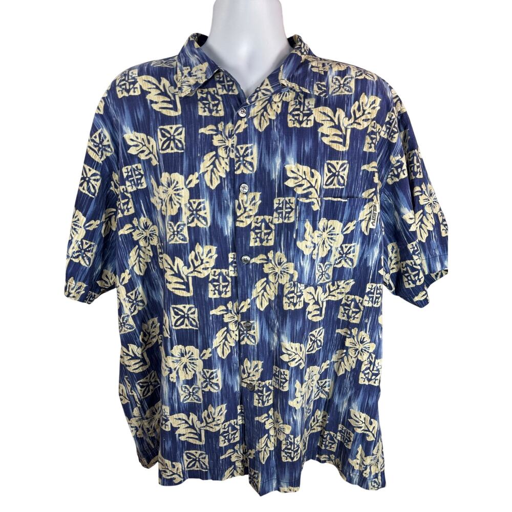 Rusty Vintage Hawaiian Blue Button Down Shirt Men's Size XL Vintage